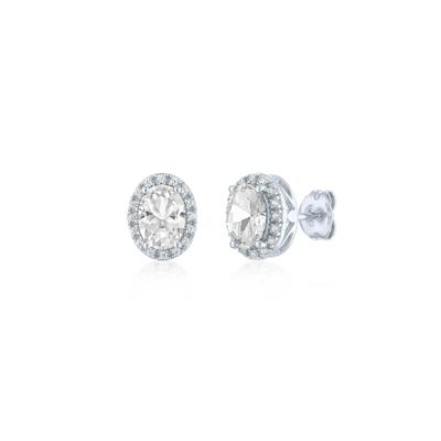 Lab-Created White Sapphire and Diamond Halo Earrings in Sterling Silver (1/10 ct. tw.)