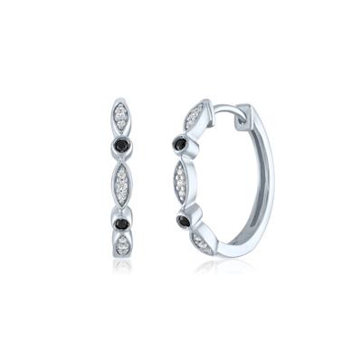 Black and White Diamond Huggie Earrings in Sterling Silver (1/10 ct. tw.)