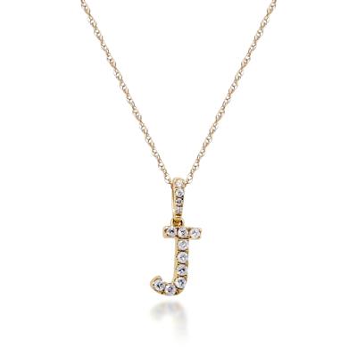 Diamond J Initial Pendant in 10K Yellow Gold (1/8 ct. tw.)