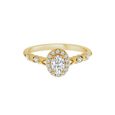 Lab Grown Diamond Oval Halo Promise Ring in 10K Yellow Gold (1/2 ct. tw.)