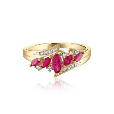 Marquise-Cut Ruby and Diamond Ring in 14K Yellow Gold (1/10 ct. tw.)