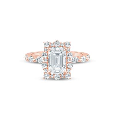 Lab Grown Diamond Emerald-Cut Halo Engagement Ring in 14K Rose and Yellow Gold (2 3/4 ct. tw.)