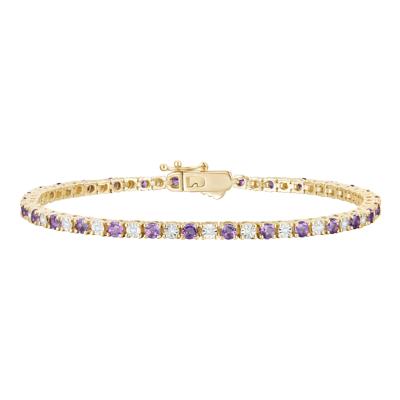 Amethyst & Diamond Line Bracelet in 10K Yellow Gold (1/7 ct. tw.)