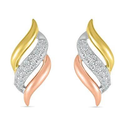Diamond Swirl Earrings in Tri-Tone 10K Gold (1/7 ct. tw.)