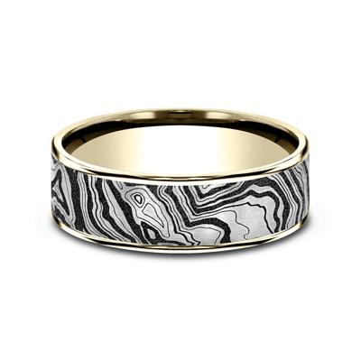 Men’s Topography Pattern Wedding Band in Titanium & 14K Gold, 7.5MM