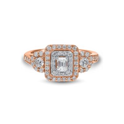 Double Halo Emerald-Cut Diamond Engagement Ring in 14K Rose Gold (1 ct. tw.)
