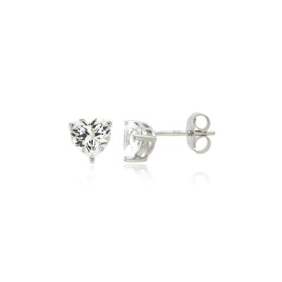 Lab Created White Sapphire Heart Stud Earrings in Sterling Silver