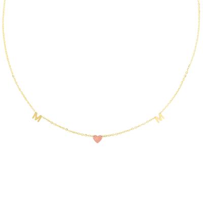 Mom Heart Necklace in 14K Yellow and Rose Gold