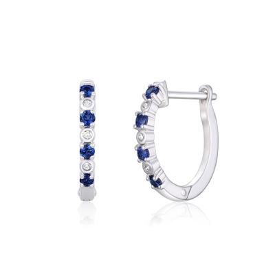 Blue Sapphire and Diamond Accent Hoop Earrings in 10K White Gold