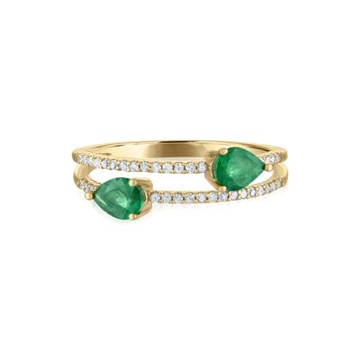 Diamond and Emerald Double Row Band in 14K Yellow Gold (1/7 ct. tw.)