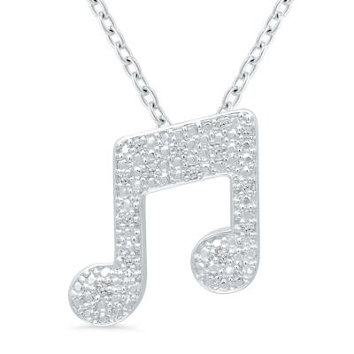 Music Note Pendant with Diamond Accents in Sterling Silver