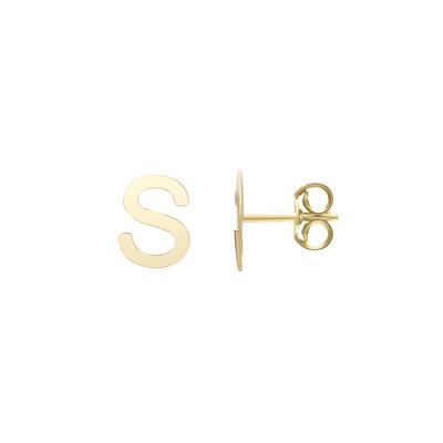 Initial Stud Earrings Letter “S” in 14K Yellow Gold