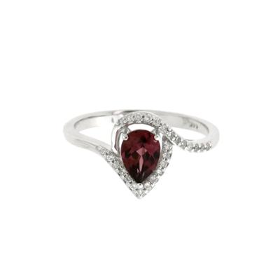 Rhodolite Garnet Ring with Diamond Halo in 10K White Gold (1/8 ct. tw.)