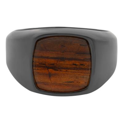 Cocobolo Inlay Cushion Signet Ring in Zirconium
