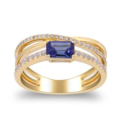 Tanzanite and Diamond Crossover Ring in 10K Yellow Gold (1/4 ct. tw.)