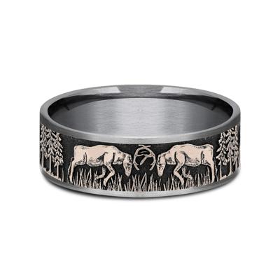 Men’s Deer Fight Wedding Band, 7.5MM