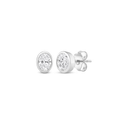 Lab Grown Diamond Oval-Shaped Bezel-Set Solitaire Stud Earrings in 14K White Gold (1/4 ct. tw.)