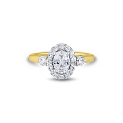 Lab Grown Diamond Three-Stone Oval Engagement Ring in 14K Yellow Gold (1 1/4 ct. tw.)