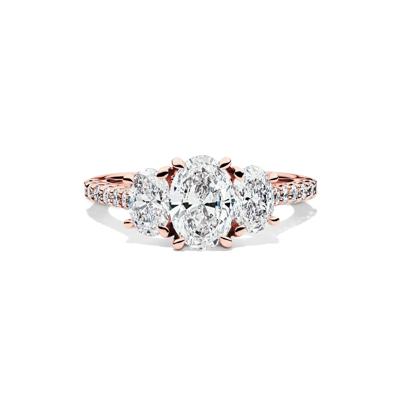 Lab Grown Diamond Three Stone Oval Engagement Ring in 14K Rose Gold (2 ct. tw.)