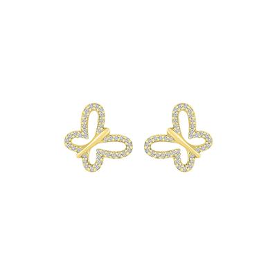 Pave Diamond Butterfly Earrings in 10K Yellow Gold (1/7 ct. tw.)