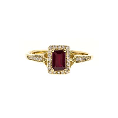 Emerald-Cut Ruby & Diamond Ring in 10K Yellow Gold (1/8 ct. tw.)