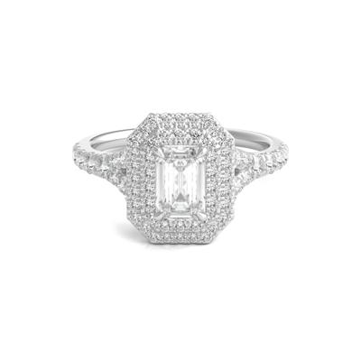 Diamond Emerald Step-Cut Double Halo Engagement Ring in 14K White Gold (1 1/2 ct. tw.)