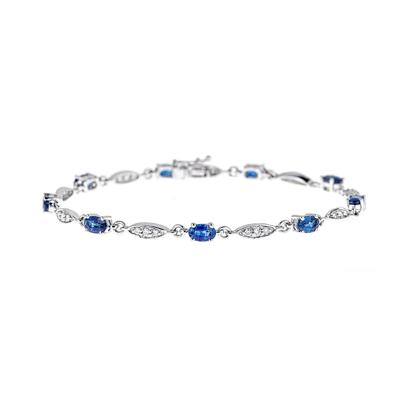 Oval Blue Sapphire and Diamond Bracelet in 10K White Gold (1/3 ct. tw.)