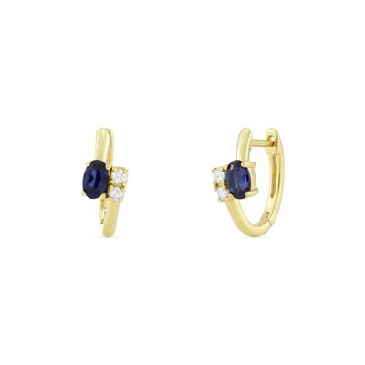 Lab-Created Blue Sapphire and Diamond Accent Huggie Hoop Earrings in 10K Yellow Gold