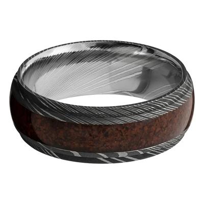 Men's Band in Damascus Steel & Dinosaur Bone, 8MM