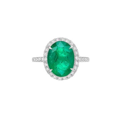 Emerald Oval & Diamond Halo Ring in 14K White Gold (3/8 ct. tw.)