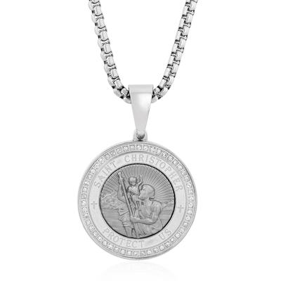 Diamond St. Christopher Pendant in Stainless Steel (1/4 ct. tw.)
