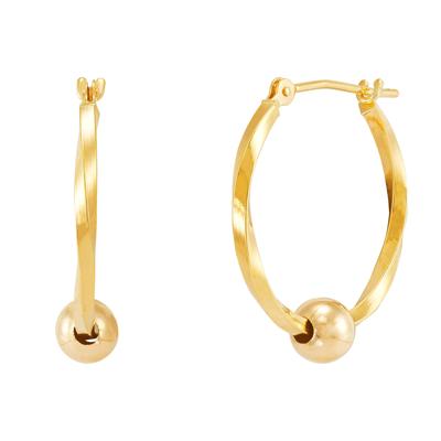 Twisted Hoop Earrings with Ball Accents in 10K Yellow Gold