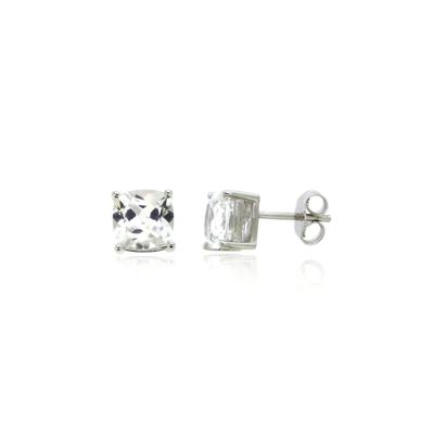Lab Created White Sapphire Cushion Stud Earrings in Sterling Silver