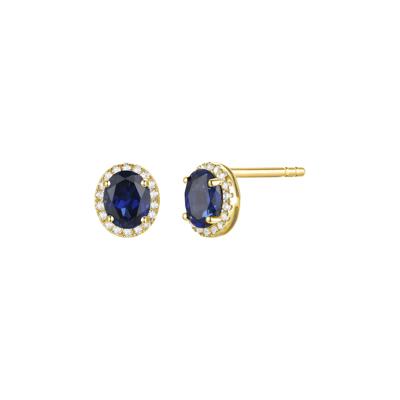 Oval-Shaped Blue Sapphire & Diamond Halo Stud Earrings in 14K Yellow Gold (1/10 ct. tw.)