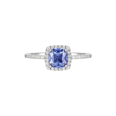 Cushion-Cut Tanzanite & Diamond Ring in 14K White Gold (1/8 ct. tw.)