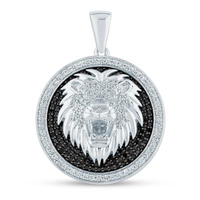 Black and White Diamond Lion Head Medallion Charm in 10K White Gold (1 5/8 ct. tw.)