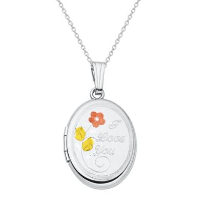 Floral I Love You Oval Locket with White, Yellow and Rose-Tone Sterling Silver