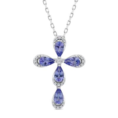 Tanzanite and Diamond Cross Pendant in 10K White Gold (1/10 ct. tw.)