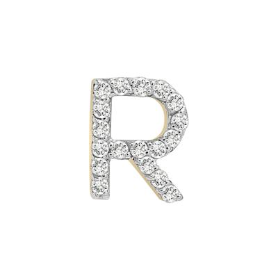 Single-Letter Stud Earring “R” with Diamond Accents in 10K Yellow Gold