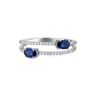 Diamond and Blue Sapphire Double Row Band in 10K White Gold (1/10 ct. tw.)