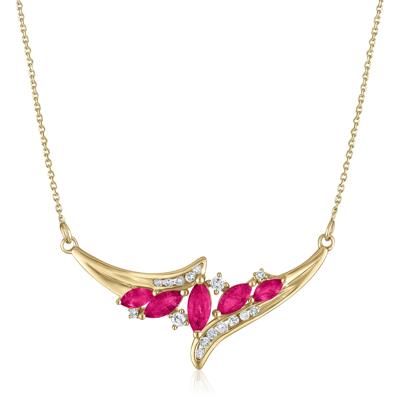 Diamond and Marquise Ruby Necklace in 14K Yellow Gold, 1/7 ct. tw