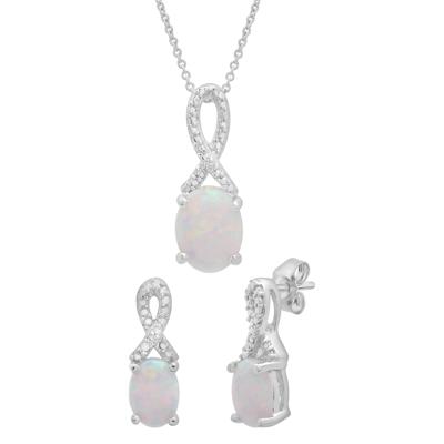 Lab-Created Opal and Diamond Accent Pendant & Earrings Boxed Set in Sterling Silver