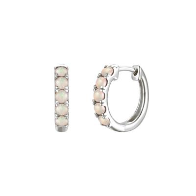 Opal Hoop Earrings in 10K White Gold