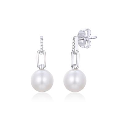 Freshwater Cultured Pearl and Diamond Accent Drop Earrings in Sterling Silver