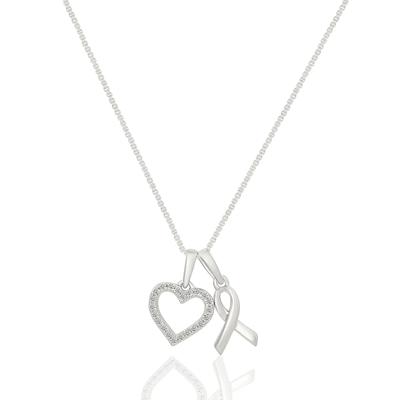Diamond Heart Ribbon Charm Pendant in Sterling Silver (1/10 ct. tw.)