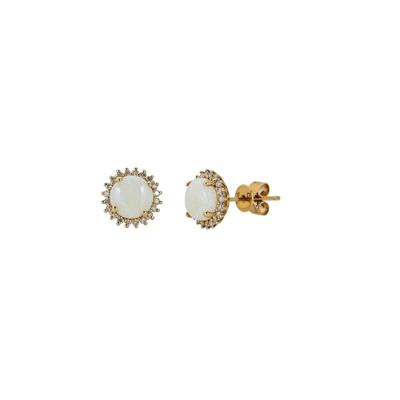 Ethiopian Opal & 1/5 ct. tw. Diamond Stud Earrings in 10K Yellow Gold