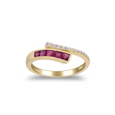 Ruby and Diamond Bypass Ring in 10K Yellow Gold (1/10 ct. tw.)