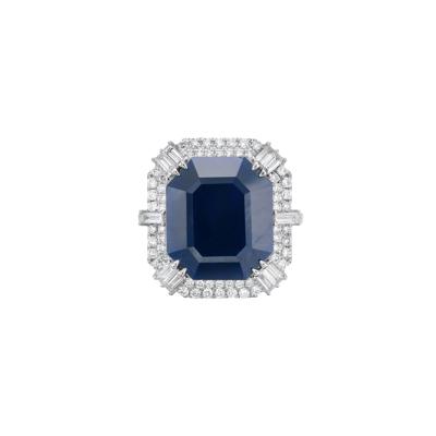 Emerald-Cut Blue Sapphire and Diamond Halo Ring in 14K White Gold (1 ct. tw.)