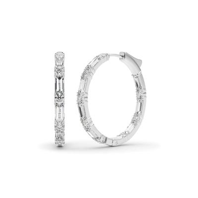 Lab Grown Diamond Baguette and Round Hoops in 14K White Gold (5 ct. tw.)