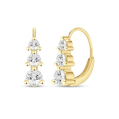 Lab Grown Diamond Three-Stone Hoop Earrings in 10K Yellow Gold (5/8 ct. tw.)